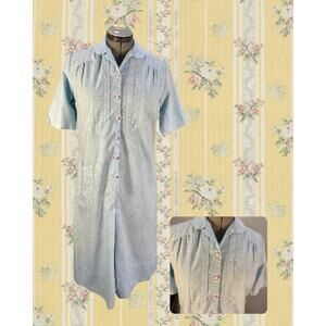 Volup Vintage 50s Sky Blue Short Sleeve Loose Fit Cotton House Shirt Dress  XL